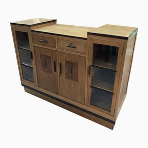 Dutch Art Deco Oak and Glass Buffet or Bar Cabinet, 1930s