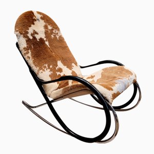 Rocking Chair en Cuir de Vachette, Acier et Bois Noir par Paul Tuttle, 1972