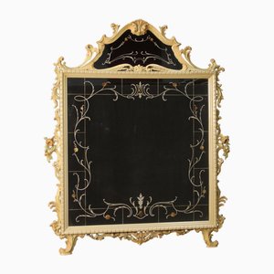 20th Century Italian Lacquered Mirror with Floral Decorations, 1960s