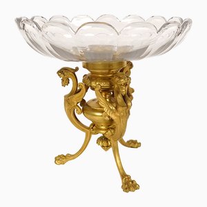 Napoleon III Neogotisches Coupe aus Vergoldeter Bronze & Baccarat Kristall, 19. Jh.