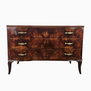 Art Deco Chest of 3 Drawers in Burl Walnut, Italy, 1940s