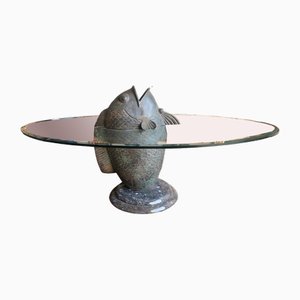 Ovaler Italienischer Tisch aus Kristallglas mit Gestell aus Bronze, 2000er
