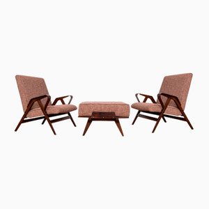 Lounge Chairs with Ottoman by František Jirák for Tatra, 1960s, Set of 3