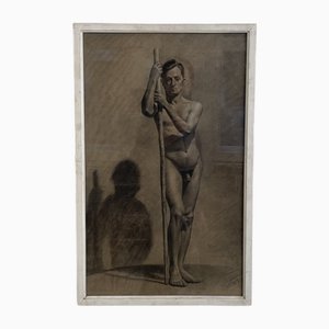 Luigi Lobito, Academic Study of a Male Nude Model, 1927, Pencil