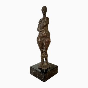 Oskar Bottoli, Small Woman Sculpture, 1969, Cast Bronze on a Black Marble Stand