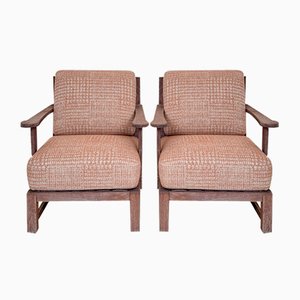 German Art Deco Upholstered Oak Lounge Chairs, 1920s, Set of 2