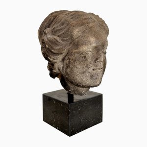 Artiste Baroque, Tête de Femme, 1780, Grès sur Socle en Marbre