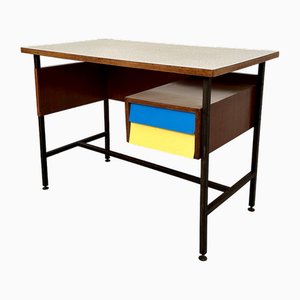 Small Mid-Century Italian Desk in Metal, Walnut and Formica by Gio Ponti, 1950s