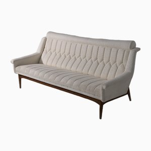 Vintage Modernist Danish Sofa in White Bouclé, 1950s