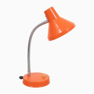 Lámpara de mesa con cuello de ganso en naranja, años 70