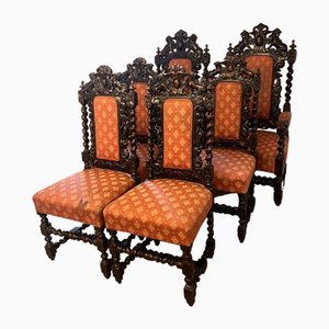 Antique Victorian Carved Oak Dining Chairs, 1880s, Set of 6