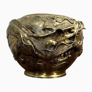 Large Gilded and Chiseled Bronze Cache Pot, Asia, 19th Century