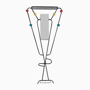 Attaccapanni in acciaio con pomelli in faggio e specchio, anni '50