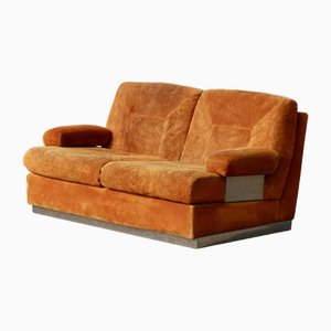 Suede and Steel Orange Sofa, 1970