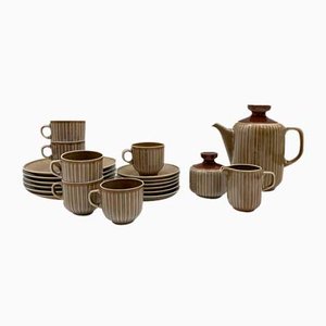 Deutsches Vintage Kaffeeservice aus Braun-Weißem Porzellan, 1970er, 21 Set