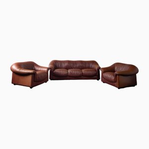 Sofá y sillas vintage de cuero, años 70. Juego de 3