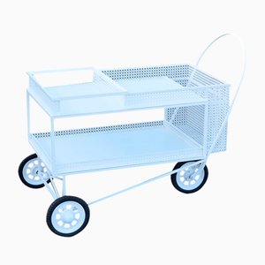 Garden Serving Bar Cart in Perforated White Lacquered Metal by Mathieu Matégot, France, 1950s