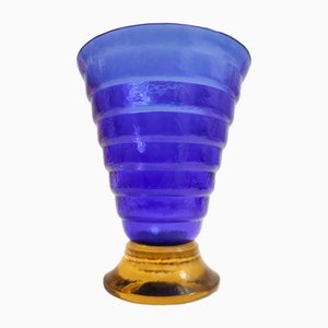 Jarrón posmoderno de cristal de Murano en azul y amarillo de Cá dei Vetrai, Italia, años 70