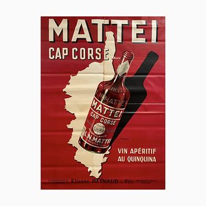 Grande Affiche Publicitaire Mattei Cap Corse par Rene Bougros, 1950s