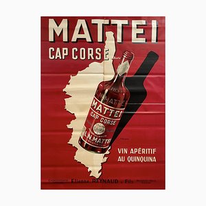 Large Mattei Cap Corse Advertising Poster by Rene Bougros, 1950s