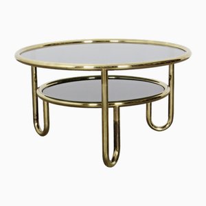 Vintage Coffee Table in Brass and Smoked Glass, 1960s