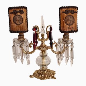 Lámpara de mesa de bronce y cristal, Francia, años 40