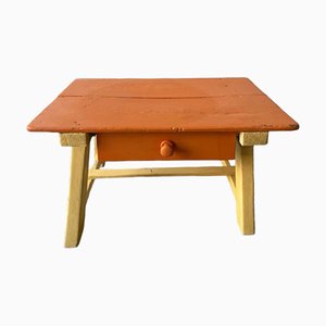 19th Century Spanish Tocinera Table with Drawer on the Wist in Orange and Yellow