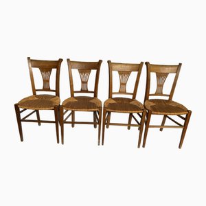 Chaises Vintage Rustiques en Bois, 1890s, Set de 4