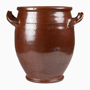 Large Glazed Brown Ceramic Pot, Belgium, 1800s