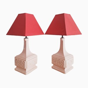 Lampes de Bureau Manises en Porcelaine Rose, 1960s, Set de 2