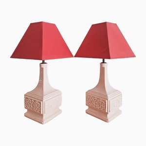 Pink Porcelain Manises Table Lamps, 1960s, Set of 2