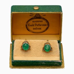 Vintage Golden Earrings with Emeralds and Pearls, 1955, Set of 2