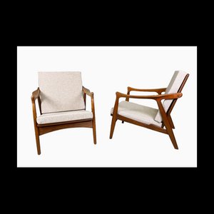 Danish Lounge Chairs in Teak with Upholstered Cushions, 1960s, Set of 2