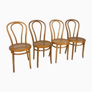 Chaises de Café en Bois Courbé et en Rotin, 1970s, Set de 4