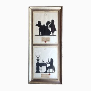 Italian Artist, Musician Silhouettes, Mixed Media Paintings on Paper, Framed, 1950s