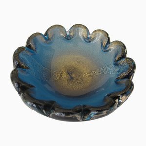 Murano Blue Golden Flower Bowl by Seguso, 1960s
