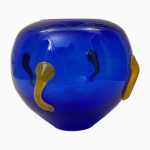 Vaso postmoderno in vetro di Murano blu di Pierre Casenove per La Rochère, Francia, anni '90