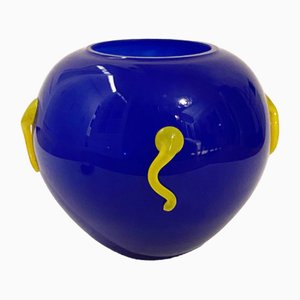 Postmoderne Vase aus blauem Muranoglas von Pierre Casenove für La Rochère, Frankreich, 1990er