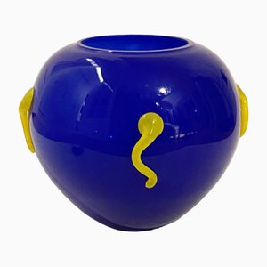 Vase Postmoderne en Verre de Murano Bleu par Pierre Casenove pour La Rochère, France, 1990s