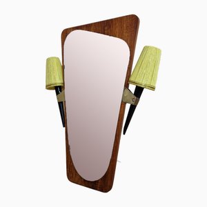 Teak Mirror with Sconces, 1960s