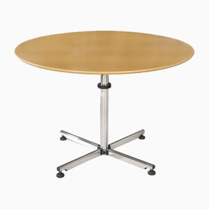 Mid-Century Chromed Tubular Steel Structure and Beech Wood Top Round Table by Paul Schärer and Fritz Haller for Usm Haller, Switzerland, 1960s