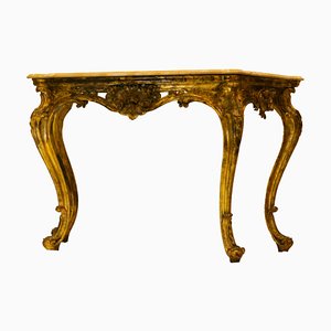 Consola Luis XIV de madera dorada con tablero de mármol amarillo Siena, década de 1800