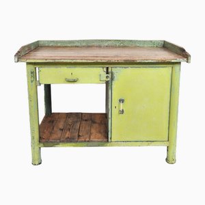 Industrial Worktable in Beech and Iron, 1950s