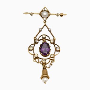 Edwardian Brooch Pendant with Synthetic Sapphire and Pearls, 1930s