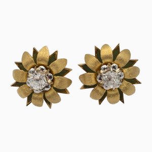 Gold Earrings with Diamonds, 1940s, Set of 2