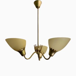 Swedish Modern Chandelier in Brass and Glass from Asea, 1950s