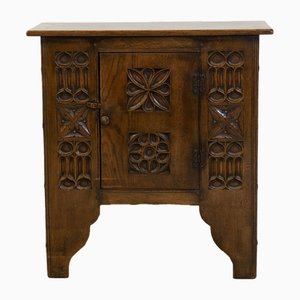 20th Century Gothic Revival Carved Oak Cabinet, 1980s