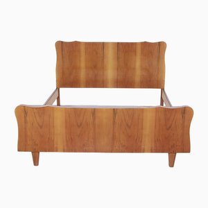 Square and Half Bed Frame Wood and Briarwood, Italy, 1960s