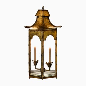 Large French Lantern in Golden Metal, 1970s