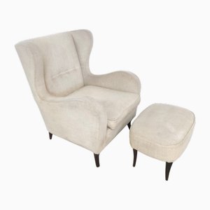 Lounge Chair with Ottoman in the style of Gio Ponti, Italy, 1940s, Set of 2